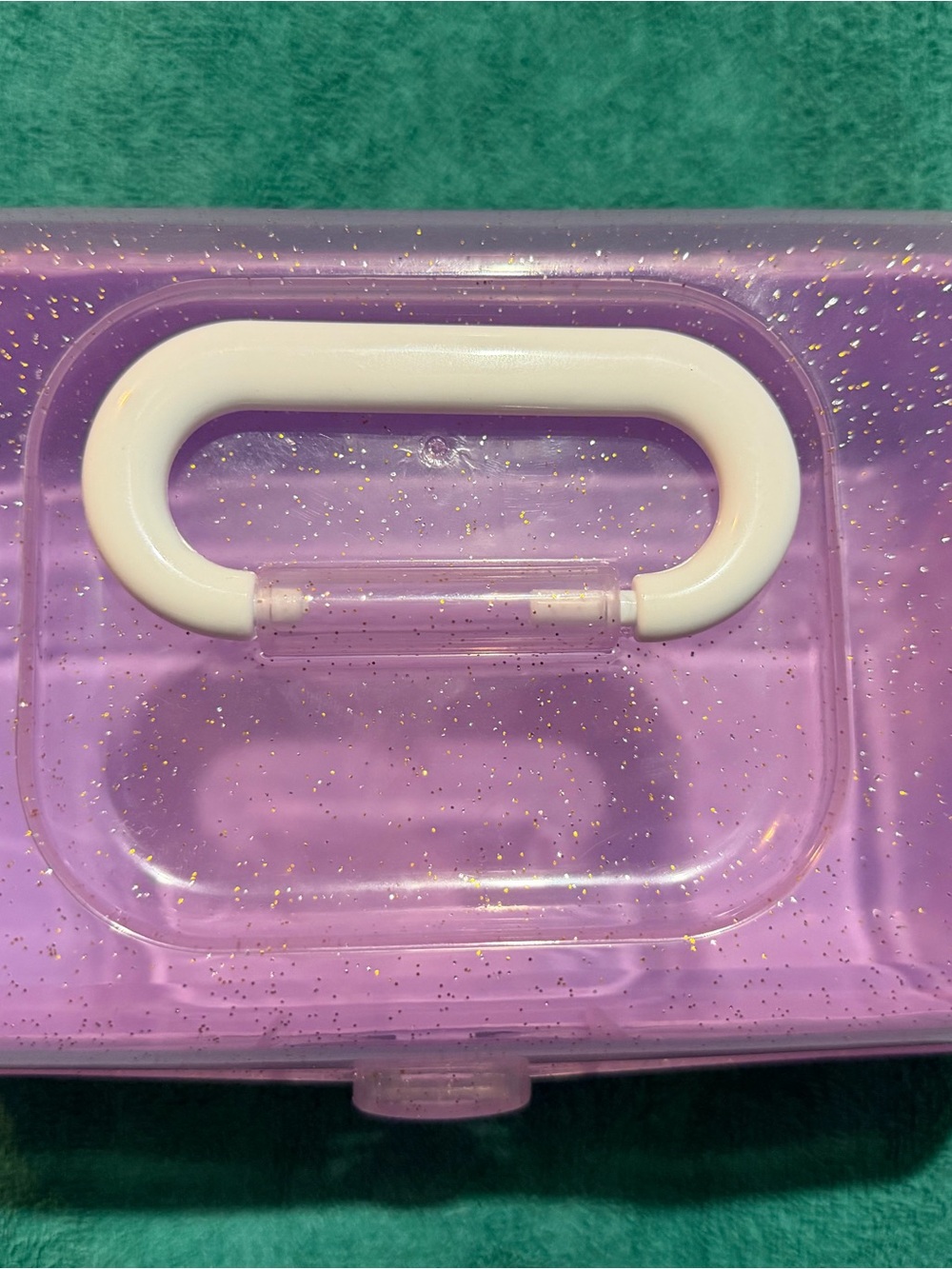 Clear Lavender Glitter Carry Case with White Handle